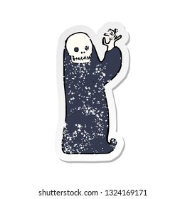 retro distressed sticker of a cartoon waving halloween ghoul
