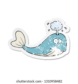 retro distressed sticker of a cartoon whale spouting water