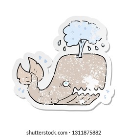 retro distressed sticker of a cartoon whale spouting water