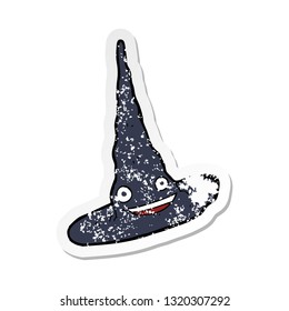 retro distressed sticker of a cartoon witchs hat