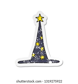 retro distressed sticker of a cartoon wizard hat