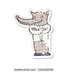 retro distressed sticker of a cartoon wolf man