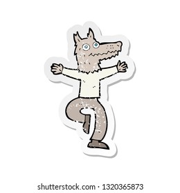 retro distressed sticker of a cartoon wolf man