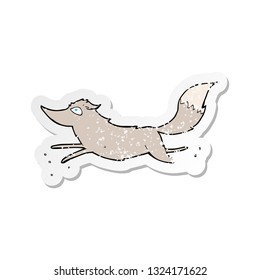 retro distressed sticker of a cartoon wolf running