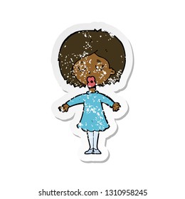 retro distressed sticker of a cartoon woman in dress