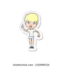 retro distressed sticker of a cartoon woman with idea