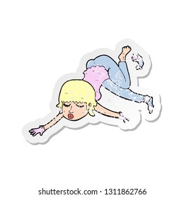 retro distressed sticker of a cartoon woman floating