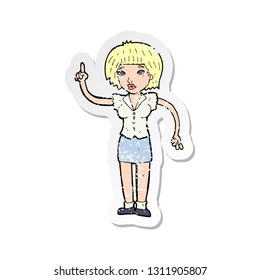 retro distressed sticker of a cartoon woman with idea