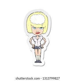 retro distressed sticker of a cartoon woman thinking
