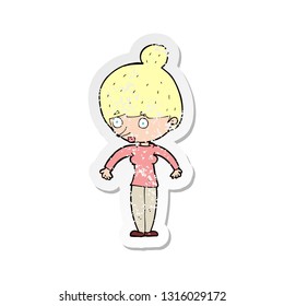 retro distressed sticker of a cartoon woman staring