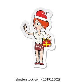 retro distressed sticker of a cartoon woman with present