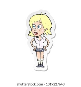 retro distressed sticker of a cartoon woman with hands on hips