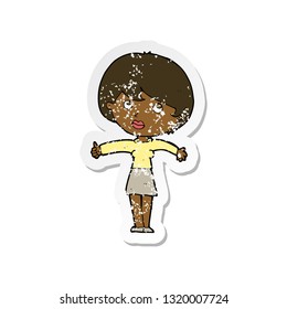 retro distressed sticker of a cartoon woman giving thumbs up