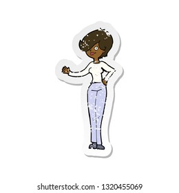 retro distressed sticker of a cartoon woman waving