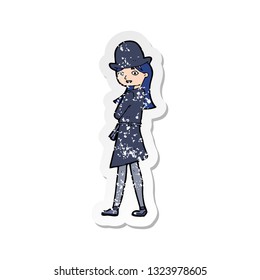 retro distressed sticker of a cartoon woman wearing sensible hat