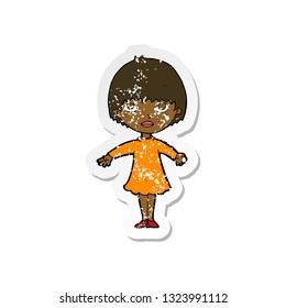 retro distressed sticker of a cartoon woman in dress