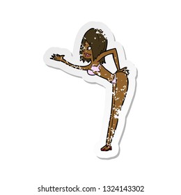 retro distressed sticker of a cartoon woman in bikini