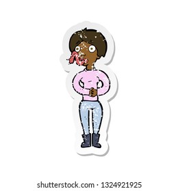 retro distressed sticker of a cartoon woman with snake tongue