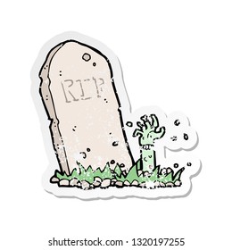 retro distressed sticker of a cartoon zombie rising from grave