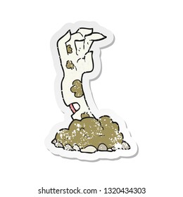 retro distressed sticker of a cartoon zombie hand rising from ground