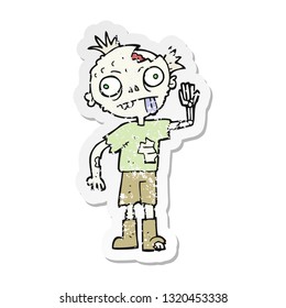 retro distressed sticker of a cartoon zombie