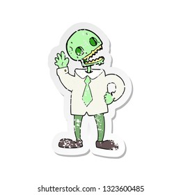 retro distressed sticker of a cartoon zombie businessman