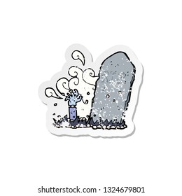 retro distressed sticker of a cartoon zombie rising from grave