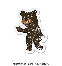 retro distressed sticker of a cute cartoon black bear