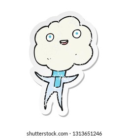 retro distressed sticker of a cute cloud head creature