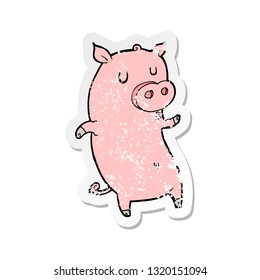 retro distressed sticker of a funny cartoon pig