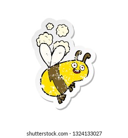 retro distressed sticker of a funny cartoon bee