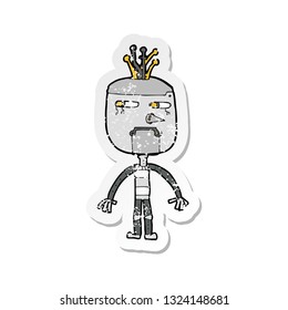 retro distressed sticker of a funny cartoon robot