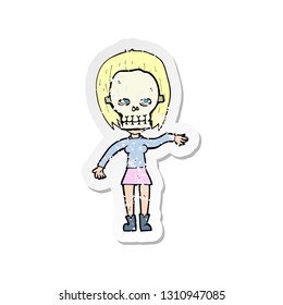 retro distressed sticker of a girl wearing skull mask