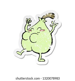 pegatina retro angustiada de un bonito dibujo animado de pera