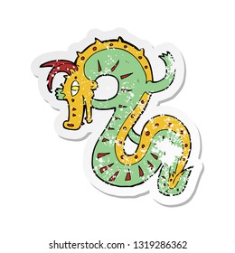 retro distressed sticker of a saxon dragon cartoon