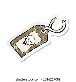 retro distressed sticker of a skull luggage tag