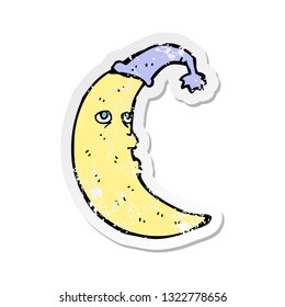 retro distressed sticker of a sleepy moon cartoon