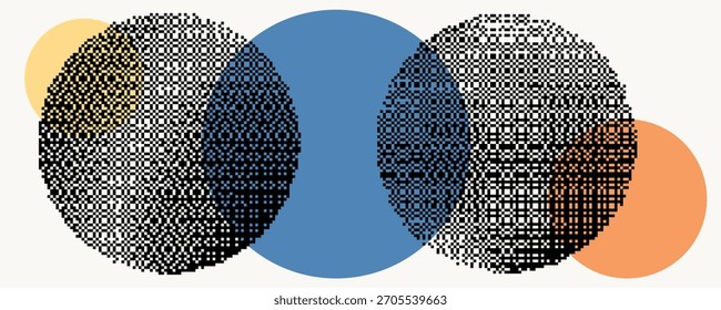 Retro-Dither-Kreis-Komposition für Video. Vintage Bitmap-Textur. Bitgradientenkreise für grafische Layouts . Effekt "Pixelgradienten" 