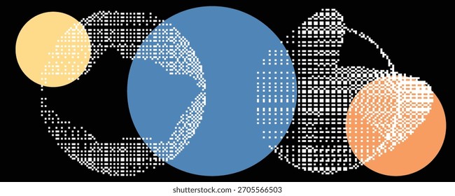 Video Composición de círculo de tramado retro para. Textura de mapa de bits de Antiguas. Círculos de degradado de bits para diseños gráficos . Efecto Gradientes de píxeles. 