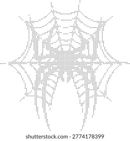 retro dither halftone spider web arachnid trap insect nature isolated black white silk sticky forest outdoor hunter corner symmetry design