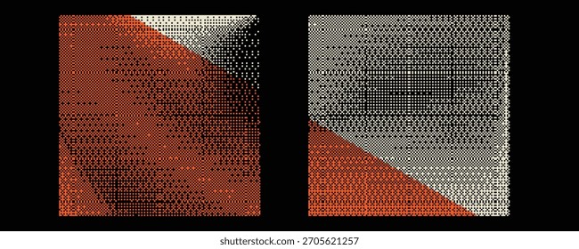 Retro dither square composition for video. Vintage bitmap texture. Bit gradient squares for graphic layouts . Pixel gradients effect. Vector illustration.
