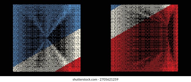 Retro dither square composition for video. Vintage bitmap texture. Bit gradient squares for graphic layouts . Pixel gradients effect. Vector illustration.