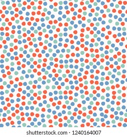 Retro Ditsy Polka Dot Seamless Pattern. Allover Dotty Abstract Texture for 1950s Style Trendy Home Decor, Terrazzo Mosaic Wallpaper, Fashion Print Textile, Gender Neutral Kids Nursery. Red Blue White