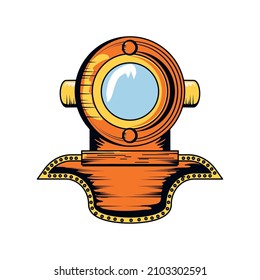 icono náutico del casco de buceo retro
