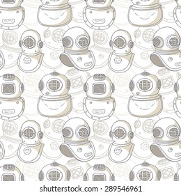 Retro diving helmets seamless pattern