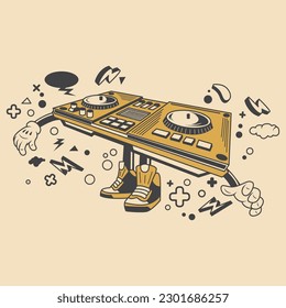 Retro DJ Console Cartoon Character Vector Illustration