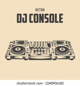 Retro DJ Console Vector Illustration, Vintage DJ Mixer Vector