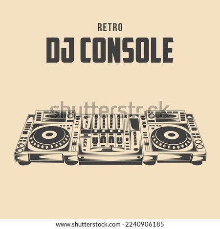 Retro DJ Console Vector Illustration, Vintage DJ Mixer Vector