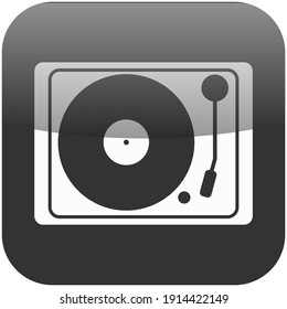 Retro Dj Turntable Vector Icon Isolated Symbol. Vintage Vinyl Record Player Isolated In Black Frame With Shadow