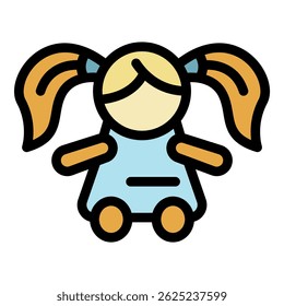 Retro doll icon. Outline retro doll vector icon color flat isolated